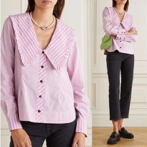 GanniStriped Oversized Collar Blouse Sz 38 $295